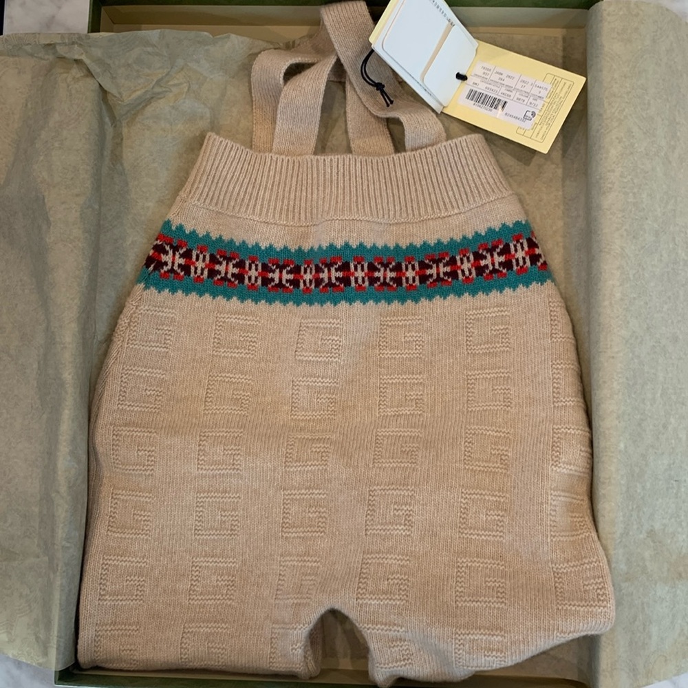 Gucci 'G Quadro' beige wool knitted pants - Unisex Infant